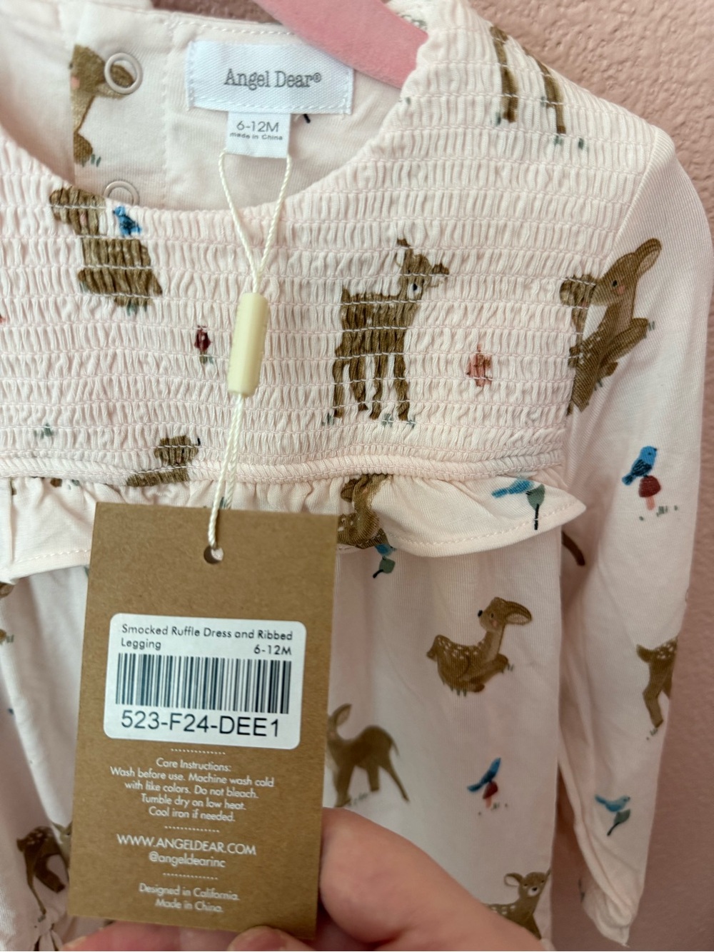 NWT Angel Dear Bamboo Girl Deer Print Dress with Pink Leggings - Picture 3 of 5